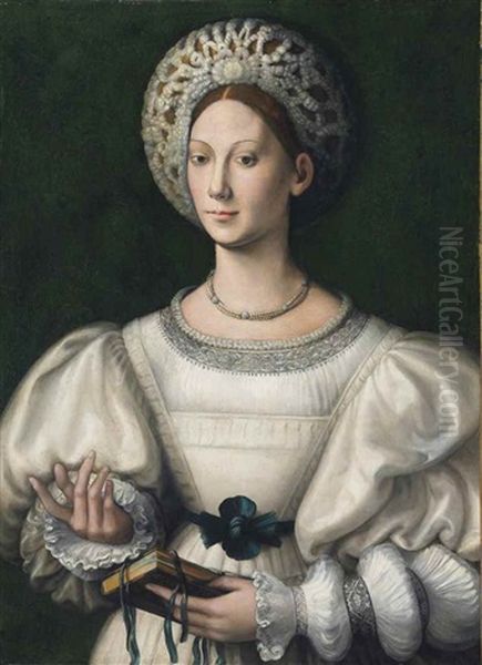 Portrait Of A Lady, Half-length, In An Elaborate Headdress Oil Painting by Ezechia da Vezzano