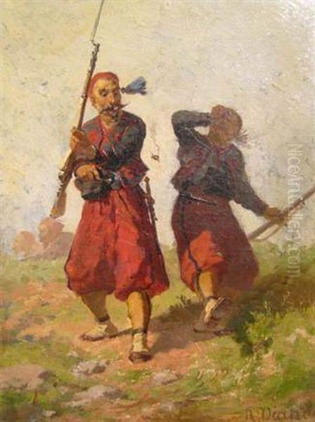 Deux Zouaves Oil Painting by Auguste Viande