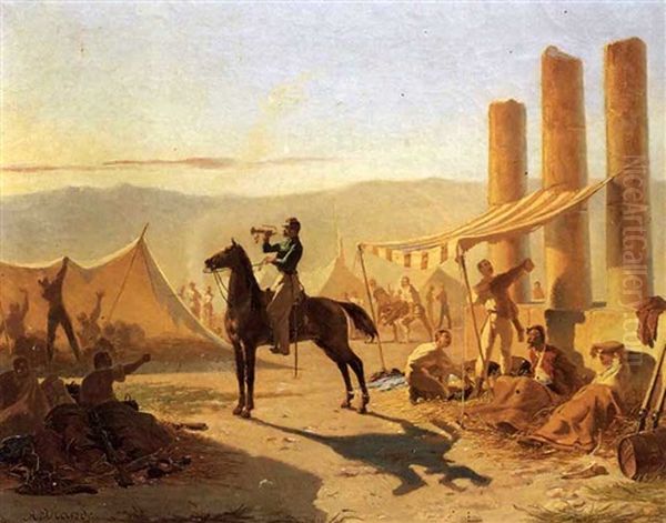 Tagwache Im Wustenbiwak Oil Painting by Auguste Viande