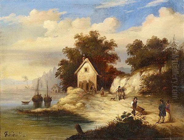 Am Flussufer Oil Painting by Heinrich Vianden