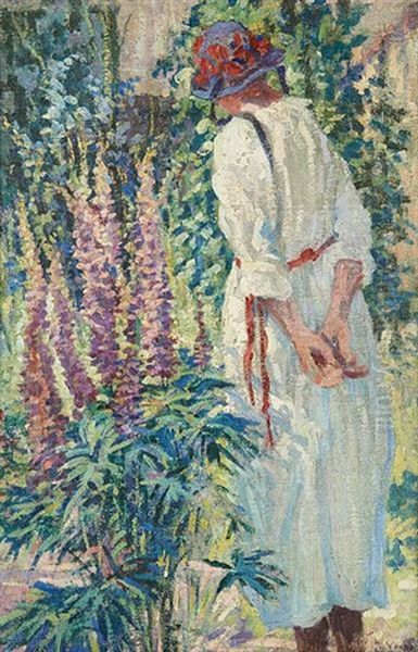 Jeune Fille Au Jardin Oil Painting by Charles Viane