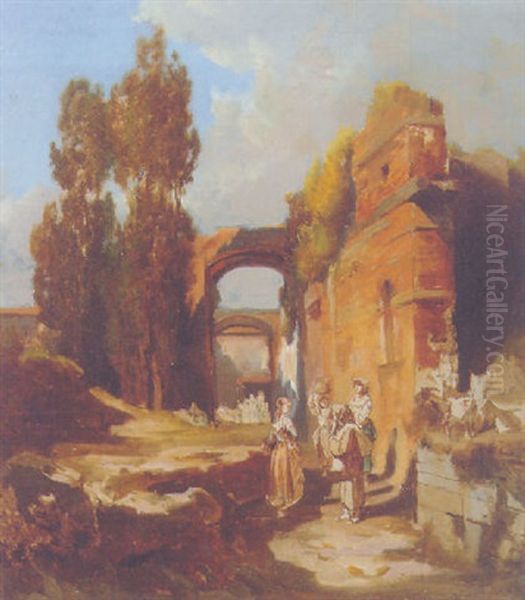 Roman Ruins At Bacoli Oil Painting by Achille Vianelli