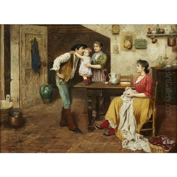 Family Group Oil Painting by Cesare Vianello