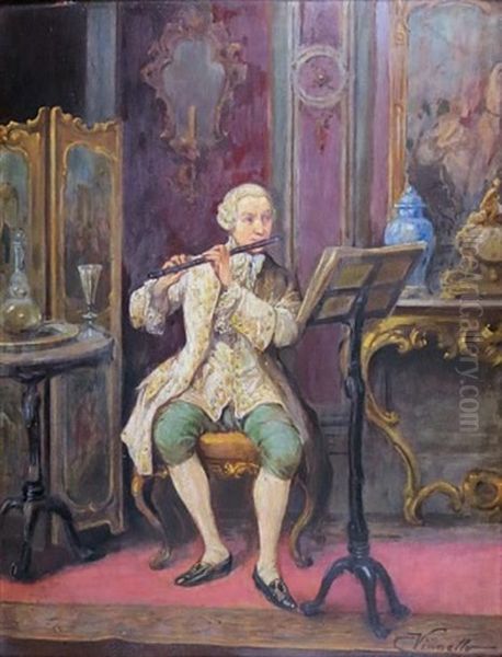 Le Joueur De Flute Traversiere Oil Painting by Cesare Vianello