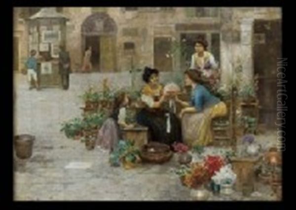 Flower Seller Oil Painting by Cesare Vianello