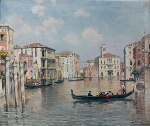 Vue D'un Canal A Venise Oil Painting by Cesare Vianello