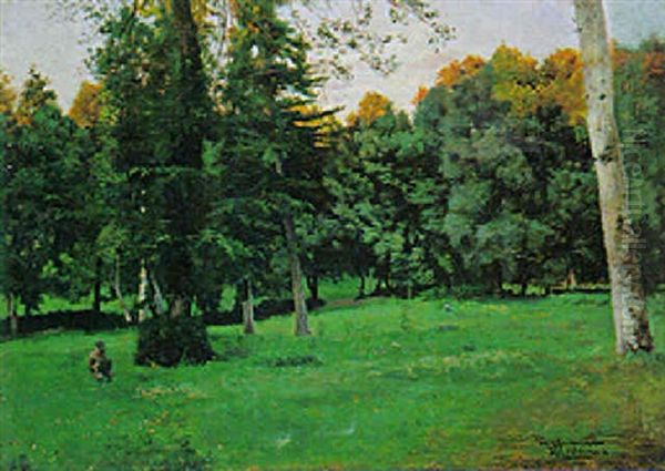 Pittore Nel Paesaggio Oil Painting by Mario Viani D'Ovrano