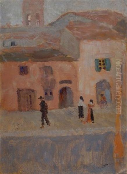 Casa Rossa Oil Painting by Lorenzo Viani