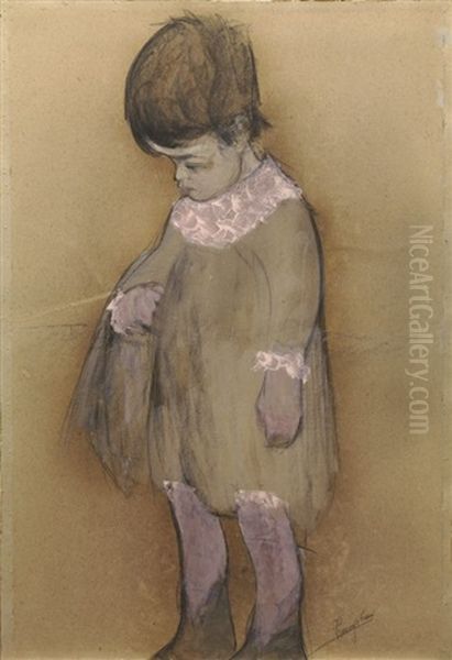 La Bimba In Viola Oil Painting by Lorenzo Viani