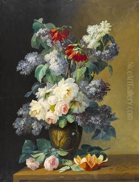 Prachtiges Blumenstillleben Mit Rosen Und Flieder Oil Painting by Georges Viard