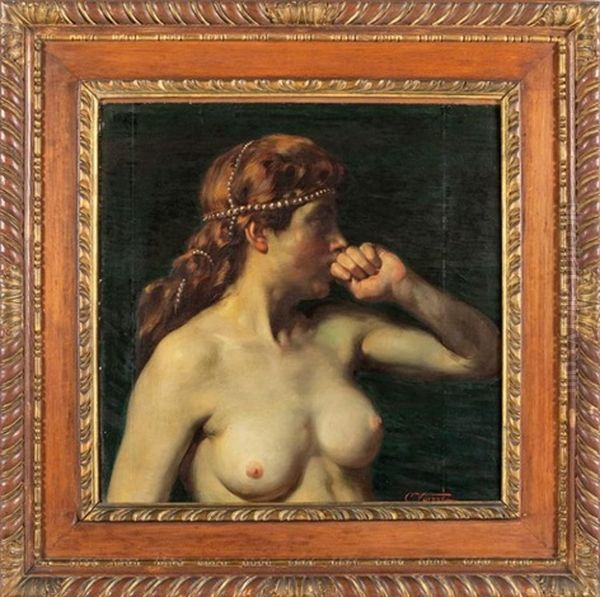 Odalisca Tentatrice Con Perle Tra I Capelli Oil Painting by Cesare Viazzi