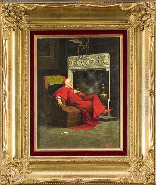 Kardinal Am Kamin Oil Painting by Jehan Georges Vibert