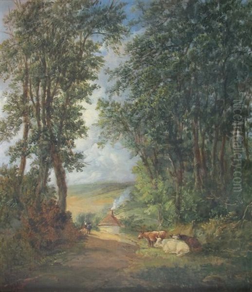 Idyllische Landschaft Mit Ruhenden Kuhen Und Figurenstaffage Oil Painting by Alfred Vickers