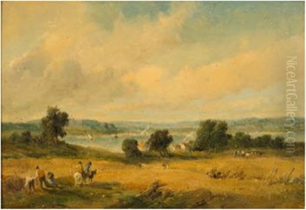 Harvest Time, Banks Of The Menai Straights, Aber Oil Painting by Alfred Vickers