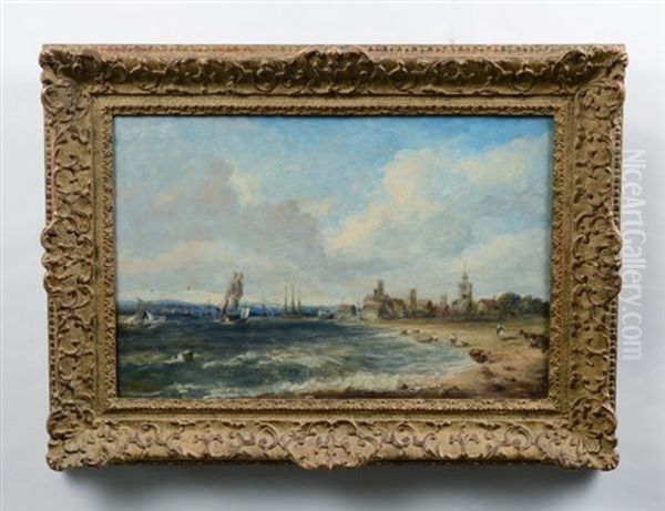 Coastal Scene With Town Oil Painting by Alfred Vickers