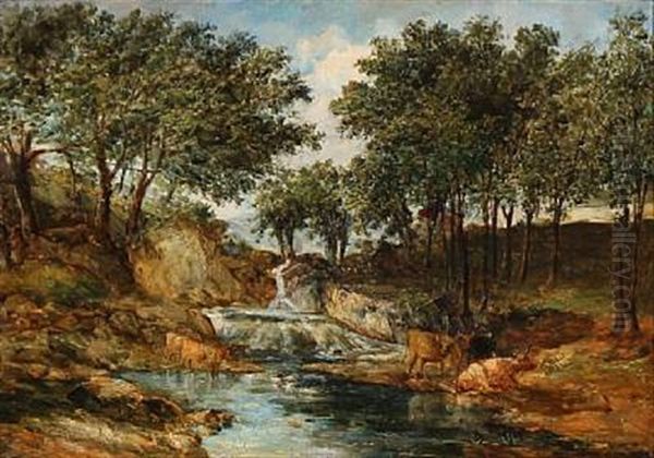 At A River In Devonshire Oil Painting by Alfred Vickers