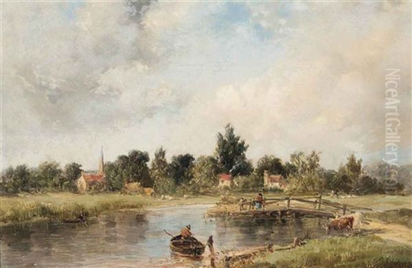 The Thames At Clewer, Near Windsor Oil Painting by Alfred Vickers