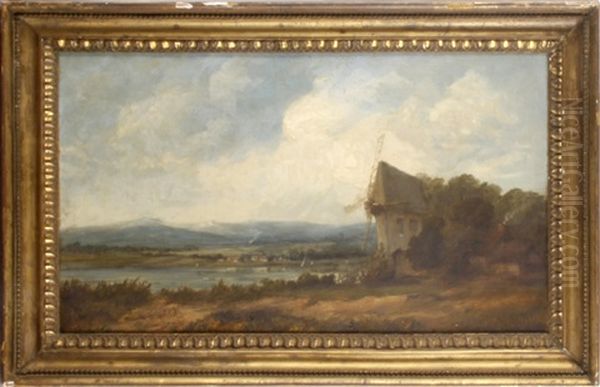 Windmill By A Lake Oil Painting by Alfred Vickers