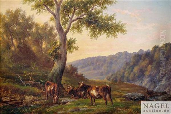 Landschaft Mit Schafen. Landschaft Mit Rindern. Gegenstucke Oil Painting by Henry Harold Vickers