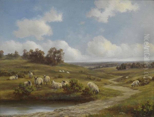 Sheep Pasture, Worcestershire, England Oil Painting by Henry Harold Vickers