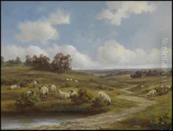 Sheep Pasture, Worcestershire, England Oil Painting by Henry Harold Vickers