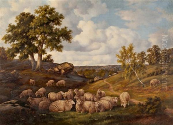 Sheep In A Glen Oil Painting by Henry Harold Vickers