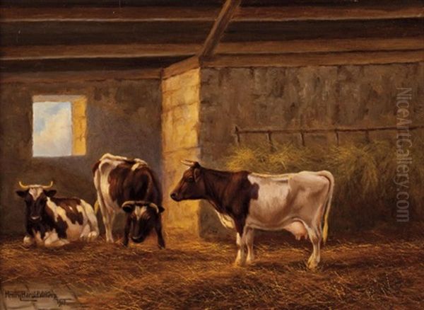 Cattle In A Stable Oil Painting by Henry Harold Vickers