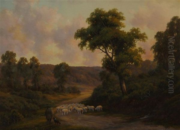 A Devonshire Lane, England Oil Painting by Henry Harold Vickers