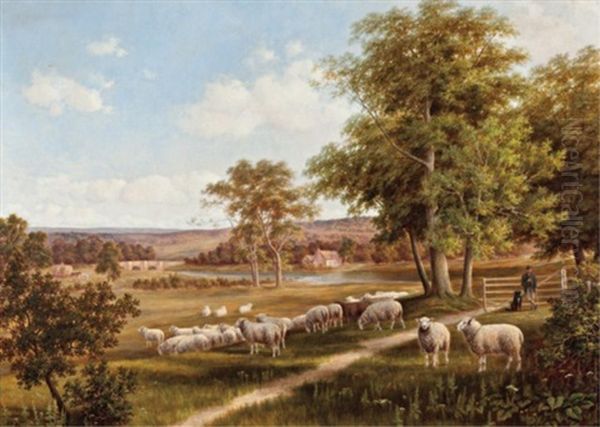 Idyllic English Pasture Oil Painting by Henry Harold Vickers