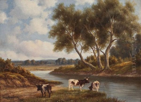 Cattle By A Stream Oil Painting by Henry Harold Vickers