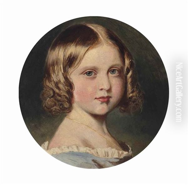 Portrait Of Princess Louise (1848-1939), Head And Shoulders, In A Blue Dress (after Franz Xavier Winterhalter) Oil Painting by  Victoria (Queen of England)