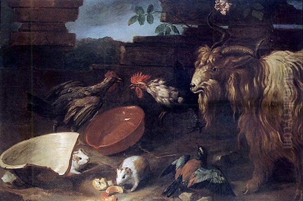 Scene De Basse-cour Avec Un Bouc Oil Painting by Giacomo (Jacobus) Victors