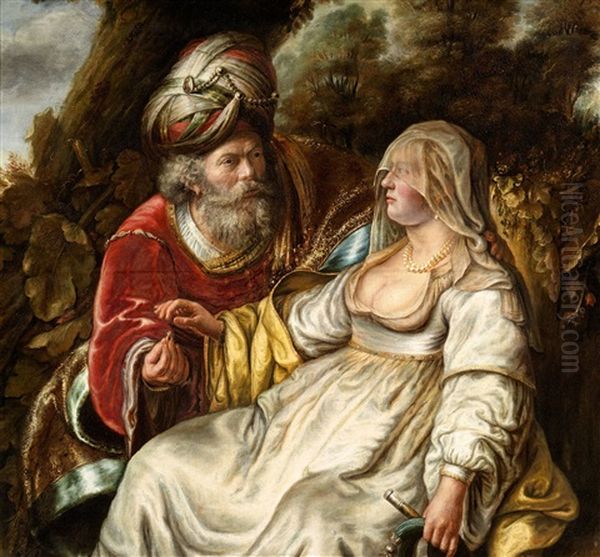 Judah Giving His Ring To Tamar Oil Painting by Jan Victors