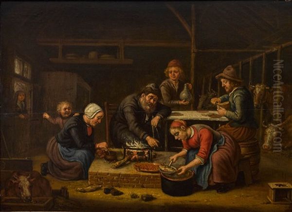 Bauern Im Stall Oil Painting by Jan Victors