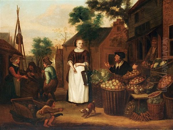 Market Scene Oil Painting by Jan Victors