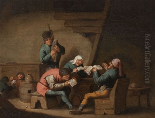 Peasants Playing Music Oil Painting by Anthonie Victoryns