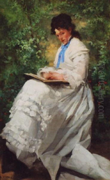 The Lady In White Oil Painting by Eugene Vincent Vidal