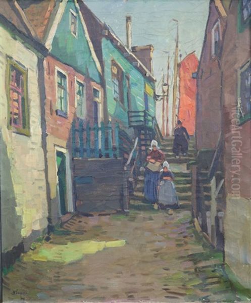 Straatje In Volendam Oil Painting by Bernardus Petrus (Ben) Viegers