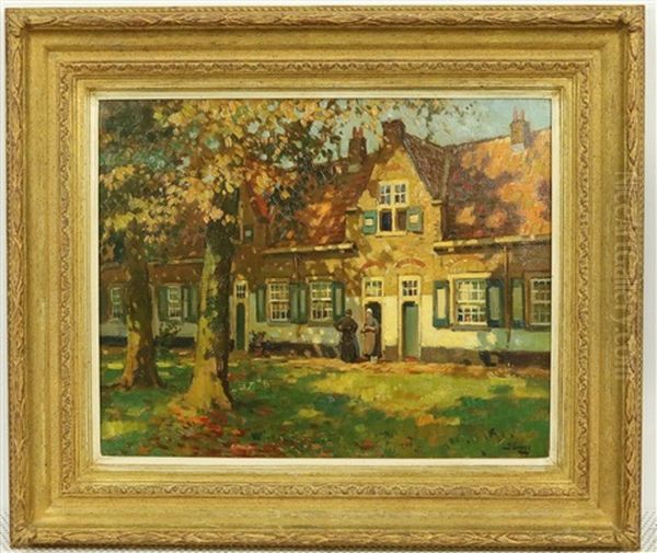 Buurpraatje In Het Heilige Geest Hofje In Naaldwijk Oil Painting by Bernardus Petrus (Ben) Viegers