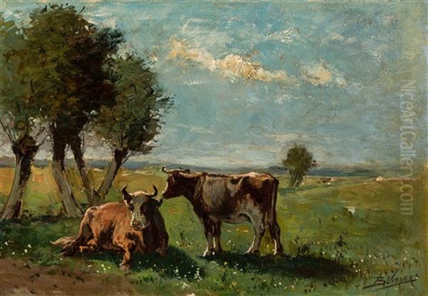 Summer Landscape With Cows Oil Painting by Bernardus Petrus (Ben) Viegers