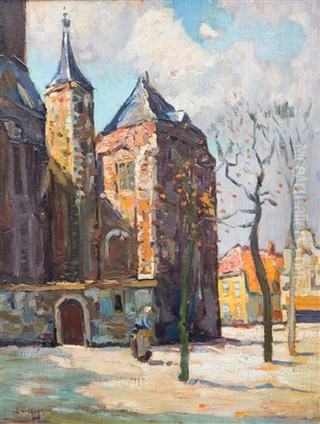 A Church In A Dutch Village Oil Painting by Bernardus Petrus (Ben) Viegers