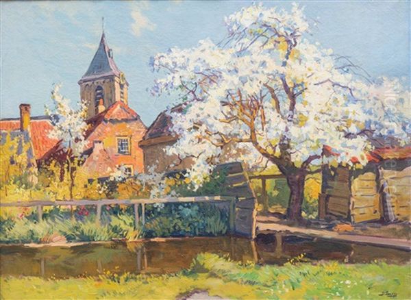 The Church Of Eijsden In Springtime Oil Painting by Bernardus Petrus (Ben) Viegers