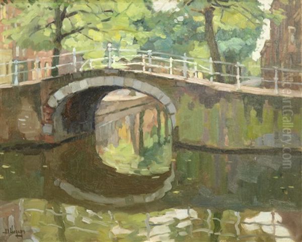 Stadsbrug In De Lente Oil Painting by Bernardus Petrus (Ben) Viegers