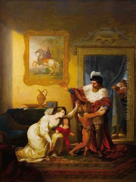 Ines De Castro, Entouree De Ses Deux Enfants, Supplie Le Roi Du Portugal Alphonse Iv De L'epargner Oil Painting by Francisco Vieira Portuense