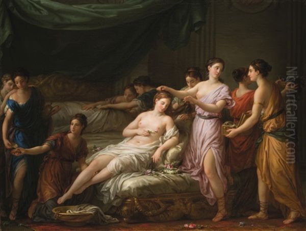 Women In Classical Dress Attending A Young Bride Oil Painting by Joseph Marie Vien