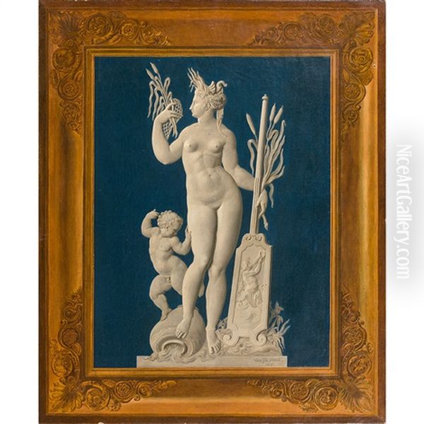 Trompe L'oeil D'une Plaque De Wedgwood Avec Le Cadre: Une Nereide Oil Painting by Joseph Marie Vien