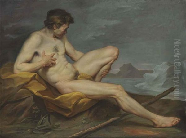 A Reclining Male Nude Oil Painting by Joseph Marie Vien