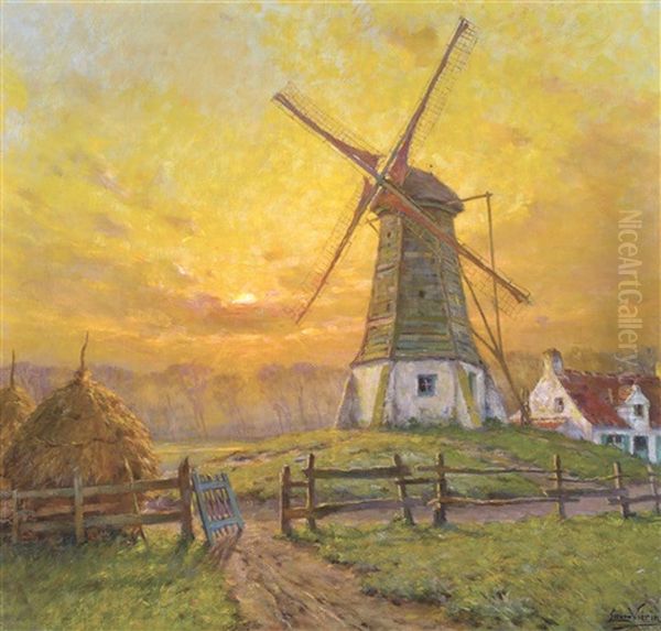 The Mill At Sunset Oil Painting by Emmanuel Vierin