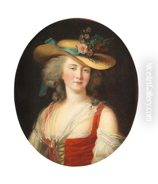 Portrait Of Anne Catherine Le Preudhomme De Chatenoy, Comtesse De Verdun, Bust-length, In A Red And White Dress Oil Painting by Elisabeth Louise Vigee Le Brun