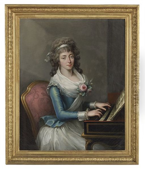 Portrait Of A Young Woman Playing A Harpsichord Oil Painting by Elisabeth Louise Vigee Le Brun